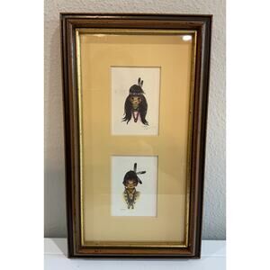 Vintage Christoffersens By SAGA Native American Girl And Boy Signed Art